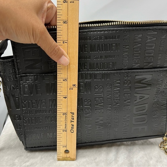 Steve Madden Black Floral Logo Printed Chain Strap Crossbody Roses Shoulder Bag - Picture 9 of 15